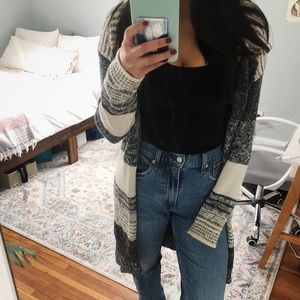 Long Striped Open Knit Cardigan